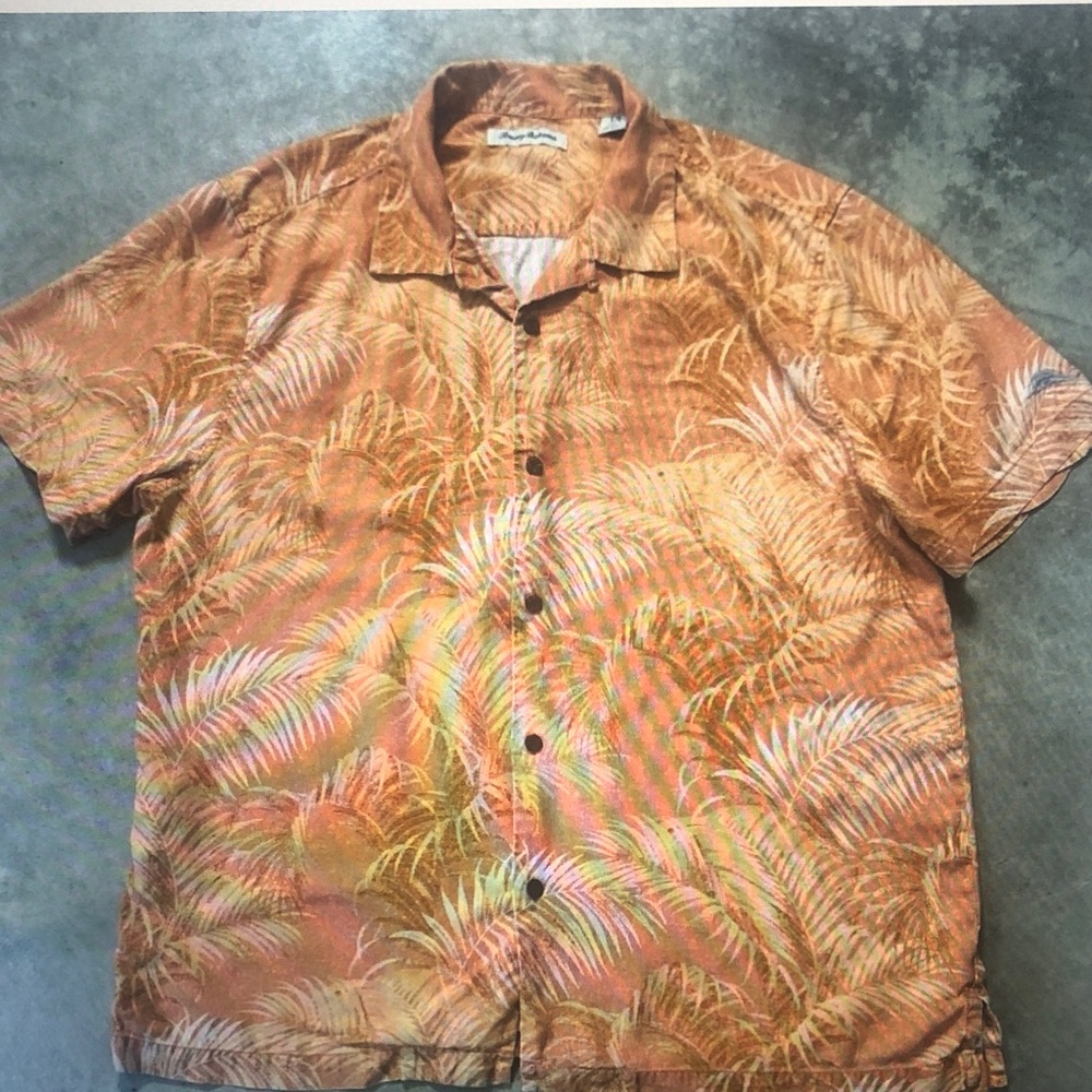Men's Orange Palm-Print Short Sleeve Shirt
